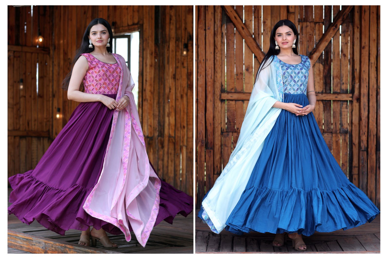  KA-1049 Chinnon Designer Readymade Gowm-Dupatta Catalog